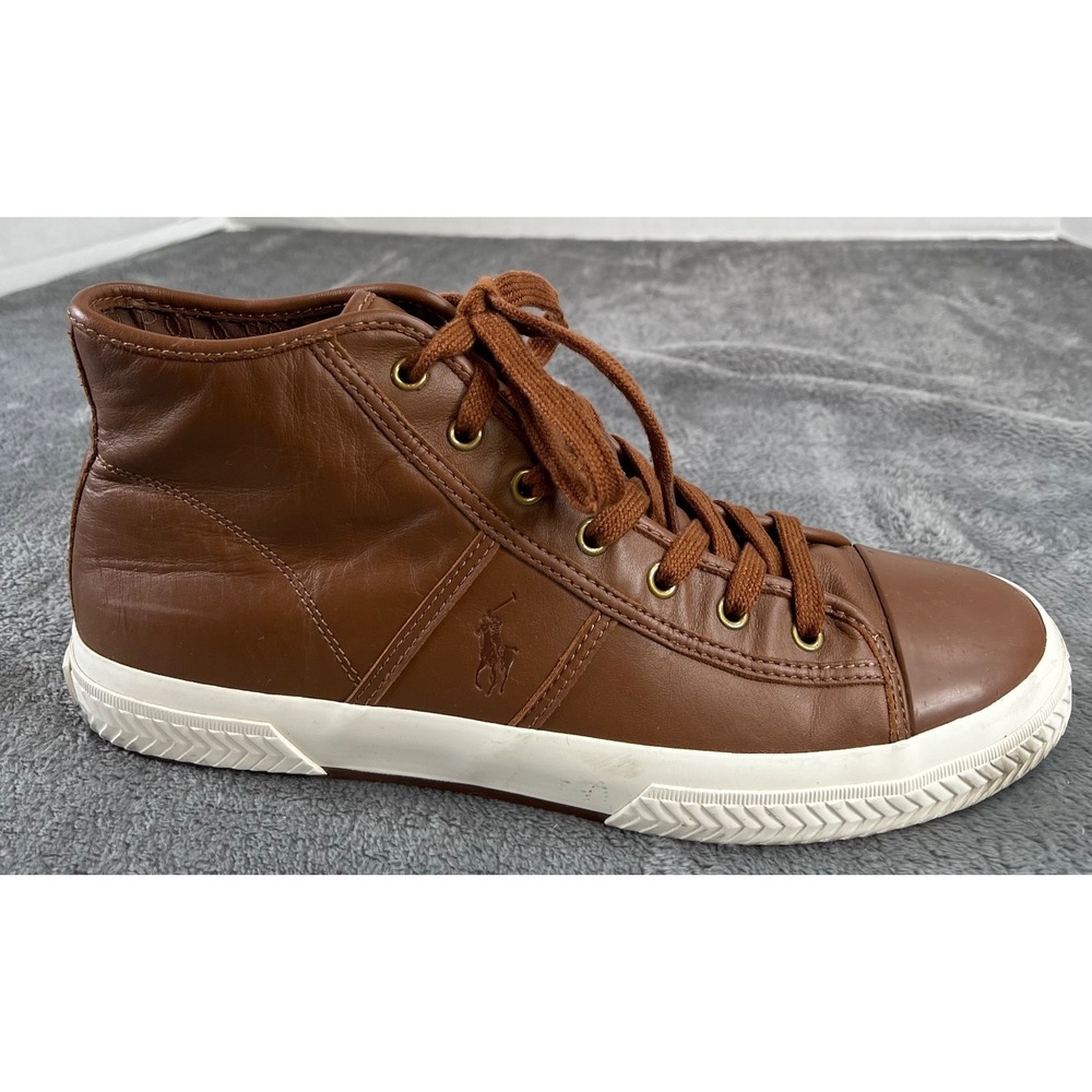Polo Ralph Lauren Tremayne Sneakers Mens 10.5 D Brown Leather High Tops Shoes